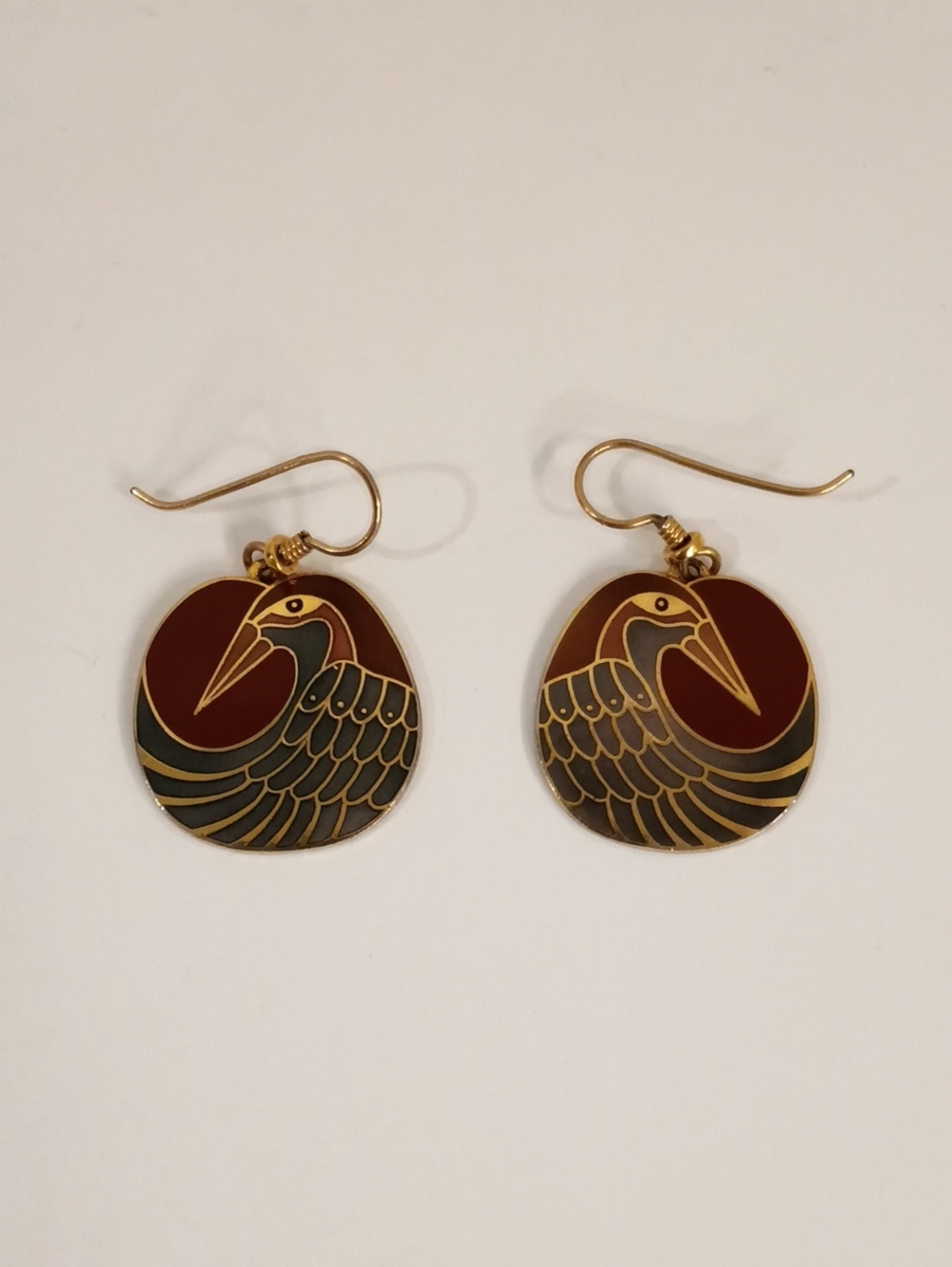 Laurel Burch Nile Bird Burgundy and Gray Earrings - Vintage 1980s